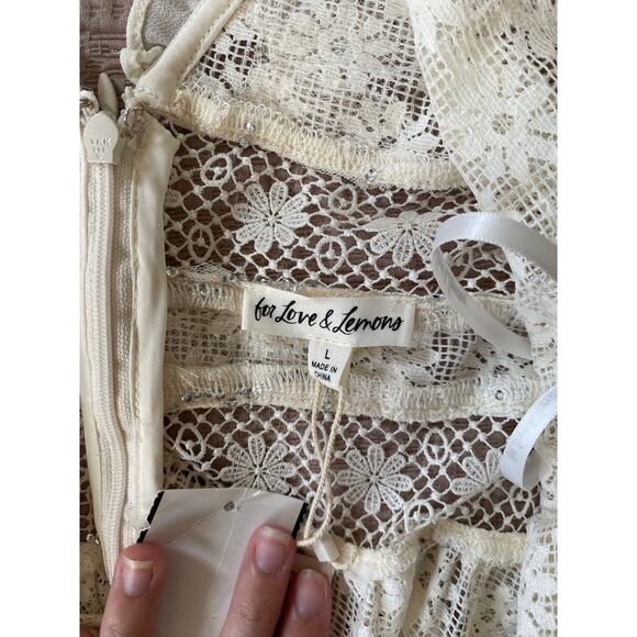 FOR LOVE & LEMONS NWT Snowflake Cream Daisy Mesh Sequin Maxi Dress Size Large - Picture 9 of 10